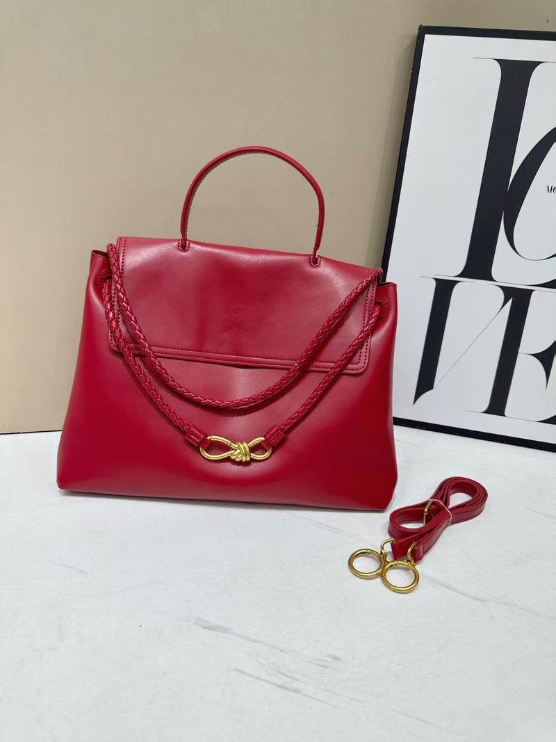 B Brand Glossy Cowhide Bow Gold Buckle Kelly Bag Shoulder Crossbody Handbag Tote Bag - Image 1