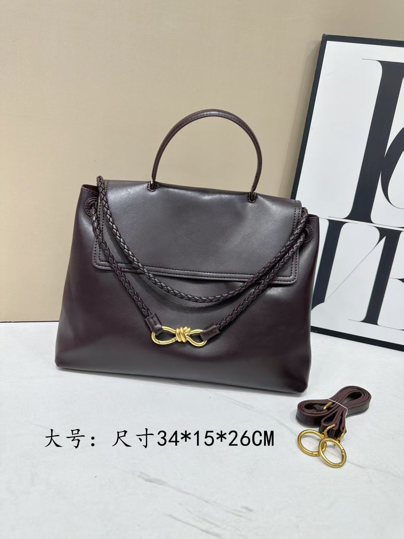 B Brand Glossy Cowhide Bow Gold Buckle Kelly Bag Shoulder Crossbody Handbag Tote Bag - Image 4