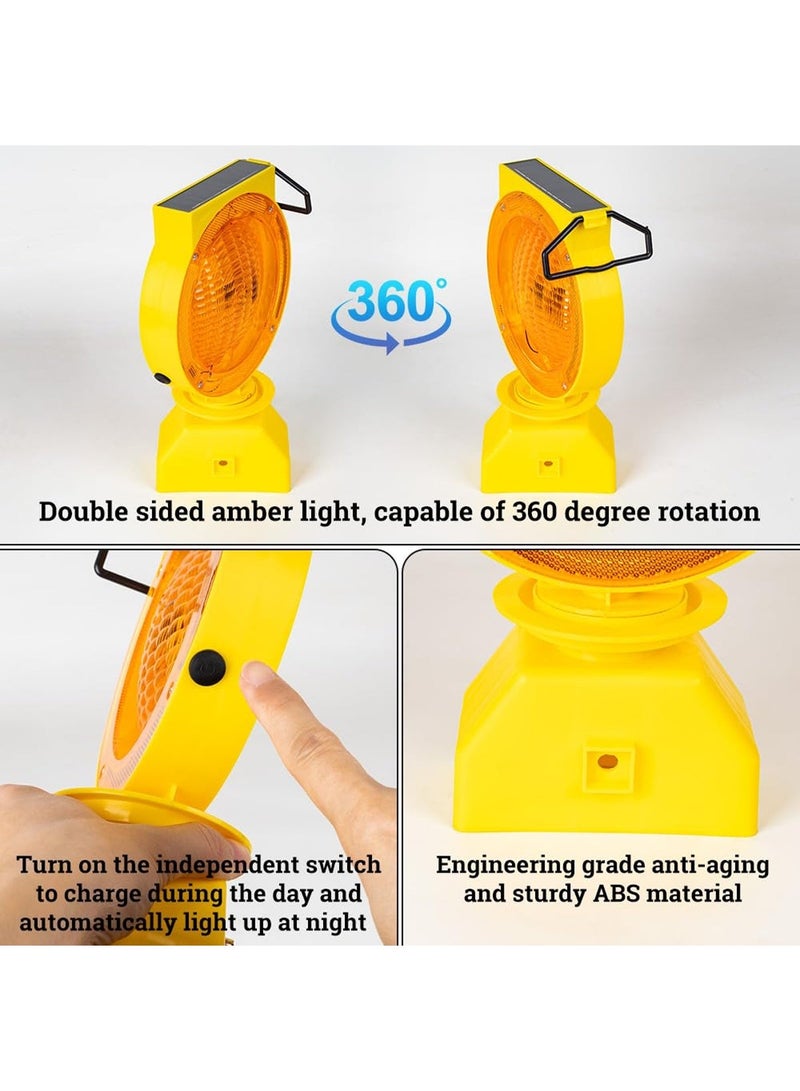 Halo Solar Amber LED Warning Light, 360° Rotating Double-Sided Barricade Safety Lamp, Weather Resistant Road Construction Traffic Emergency Light with Mounting Bracket - Image 4