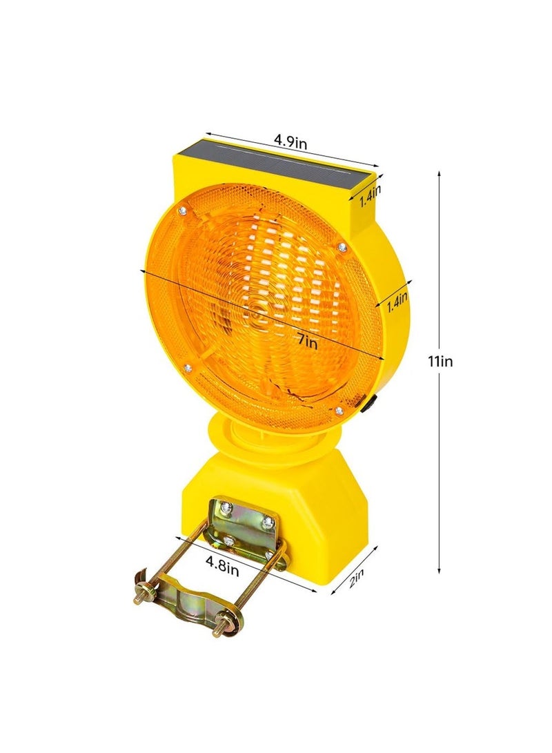 Halo Solar Amber LED Warning Light, 360° Rotating Double-Sided Barricade Safety Lamp, Weather Resistant Road Construction Traffic Emergency Light with Mounting Bracket - Image 1