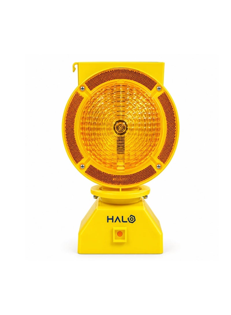 Halo Solar Amber LED Warning Light, 360° Rotating Double-Sided Barricade Safety Lamp, Weather Resistant Road Construction Traffic Emergency Light with Mounting Bracket - Image 3