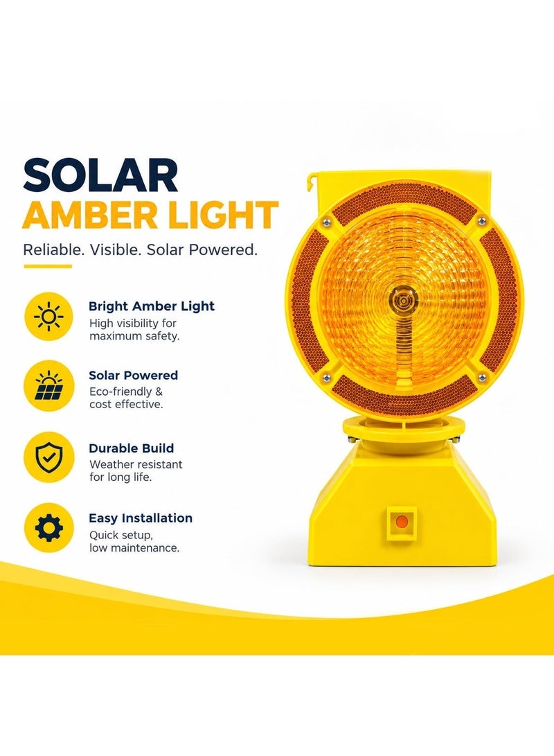 Halo Solar Amber LED Warning Light, 360° Rotating Double-Sided Barricade Safety Lamp, Weather Resistant Road Construction Traffic Emergency Light with Mounting Bracket - Image 2