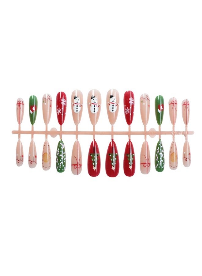 Hrnsnails Christmas Press On Nails - Almond Shaped Press On Nails Medium Fake Nails With Snowflake Snowman Gloves Designs Acrylic Artificial Glue On False Nail Press Ons Stick On Nails For Women - Image 4