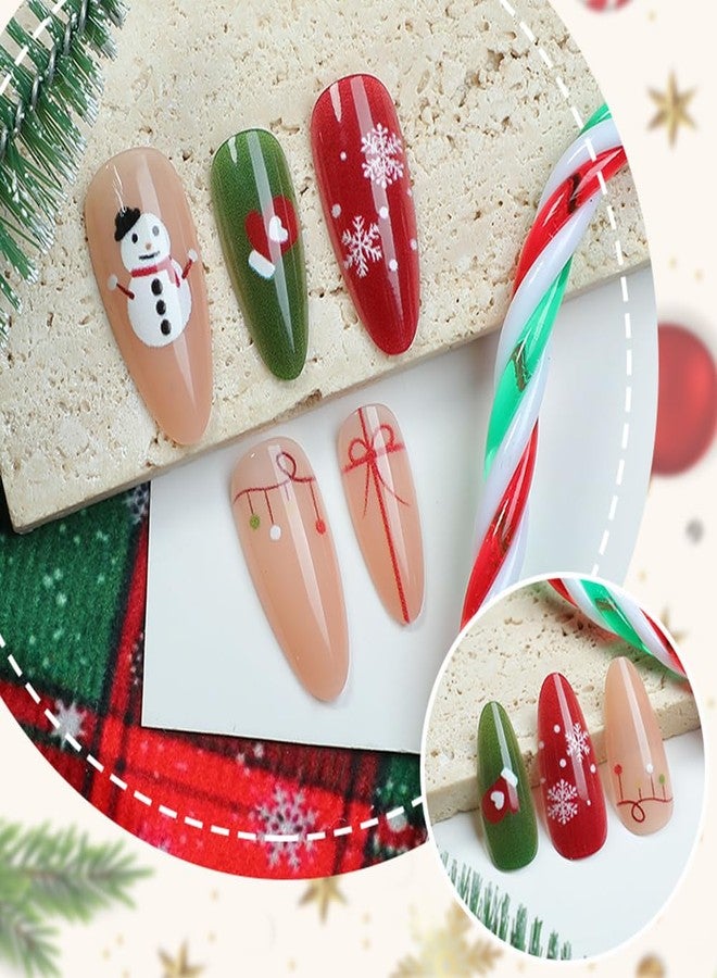 Hrnsnails Christmas Press On Nails - Almond Shaped Press On Nails Medium Fake Nails With Snowflake Snowman Gloves Designs Acrylic Artificial Glue On False Nail Press Ons Stick On Nails For Women - Image 3