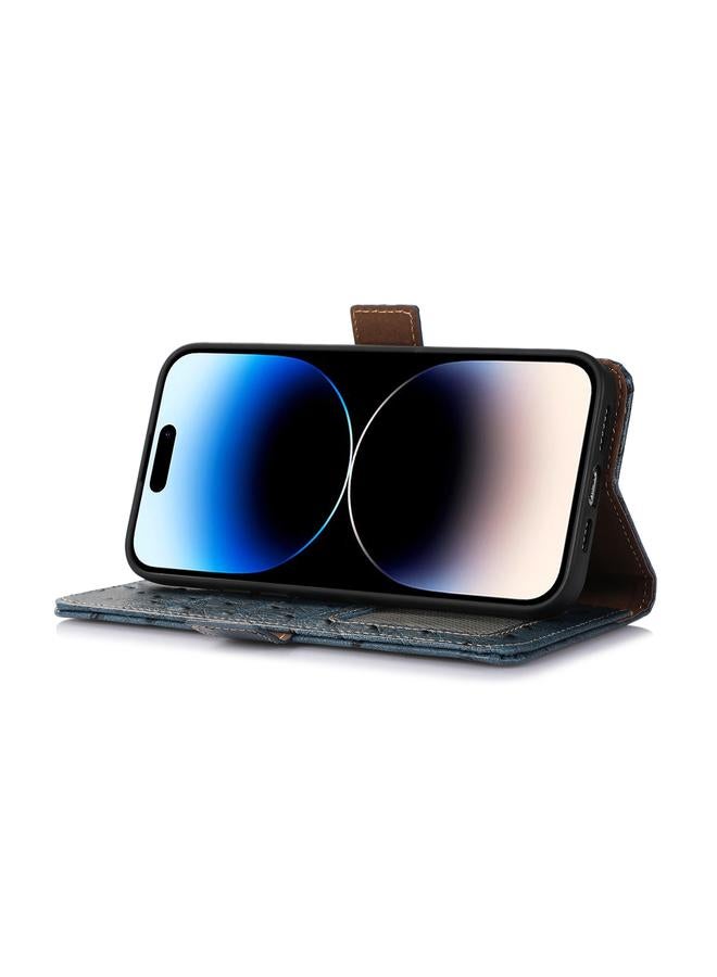 S-TOP Case For iPhone 15 Pro Ostrich Pattern Genuine Leather RFID Phone Case - Image 5