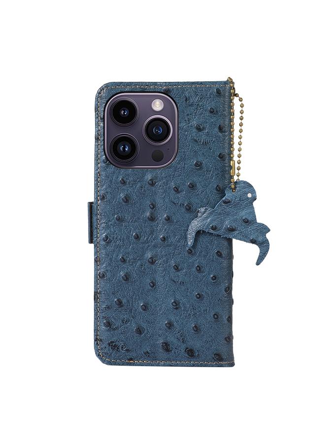S-TOP Case For iPhone 15 Pro Ostrich Pattern Genuine Leather RFID Phone Case - Image 3