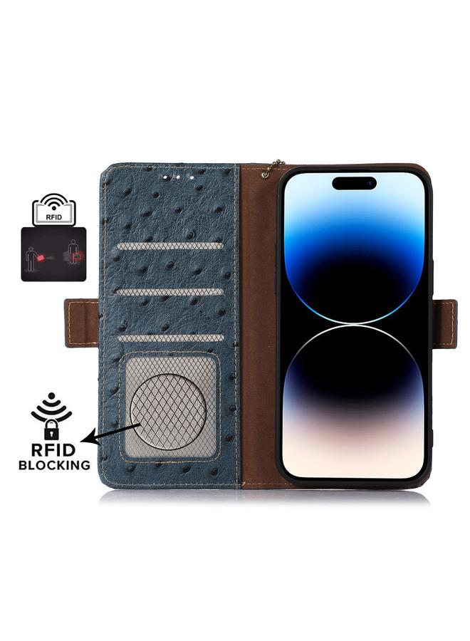 S-TOP Case For iPhone 15 Pro Ostrich Pattern Genuine Leather RFID Phone Case - Image 4