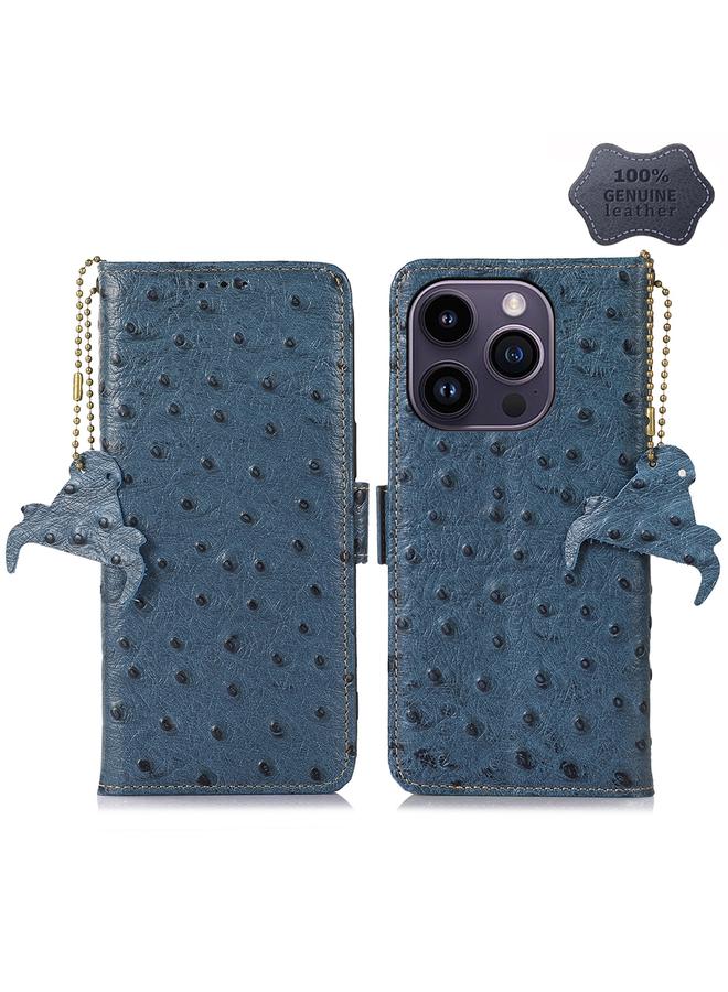 S-TOP Case For iPhone 15 Pro Ostrich Pattern Genuine Leather RFID Phone Case - Image 1