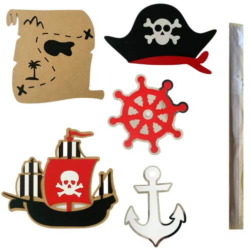 Pinfliers Pirate Theme Paper Cutouts for Centerpiece, 5 Pieces, Black, Red, Brown, White - Image 1