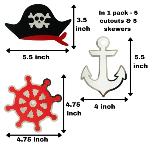 Pinfliers Pirate Theme Paper Cutouts for Centerpiece, 5 Pieces, Black, Red, Brown, White - Image 3