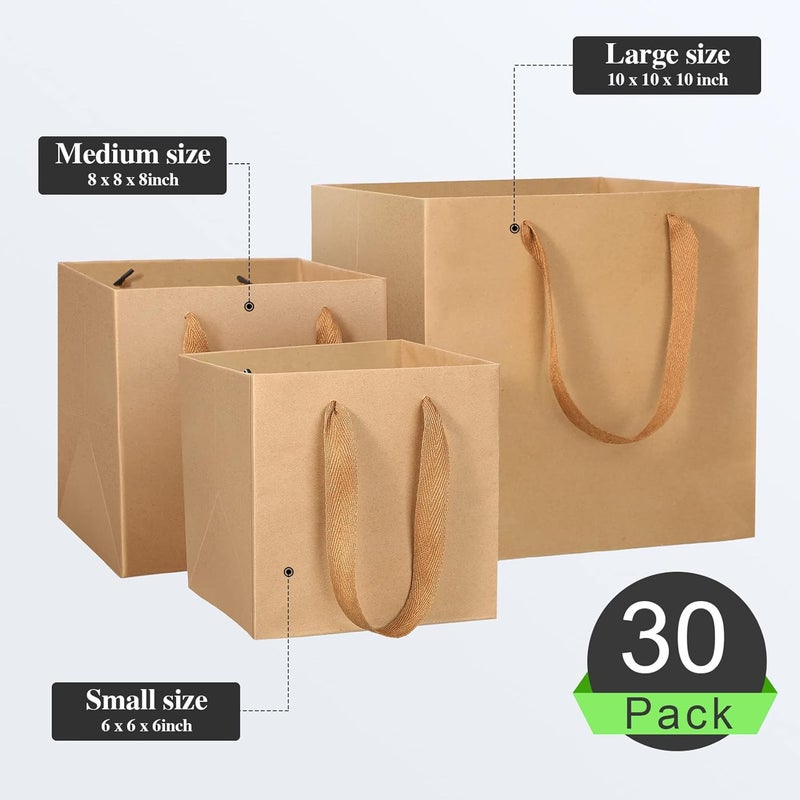 klarako 30 Pack Brown Paper Bags with Handles Gift Paper Bags Reusable Grocery Shopping Bags Packaging Bags Birthday Merchandise Retail Bags (10 Inch, 8 Inch, 6 Inch) - Image 2
