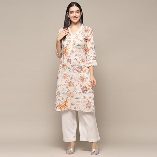 Biba Women's Off White Cotton Straight Kurta_44 - Image 3
