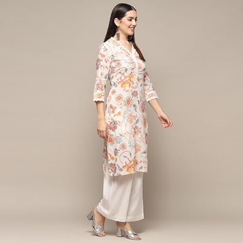 Biba Women's Off White Cotton Straight Kurta_44 - Image 2