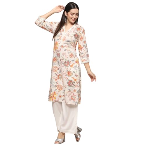 Biba Women's Off White Cotton Straight Kurta_44 - Image 1