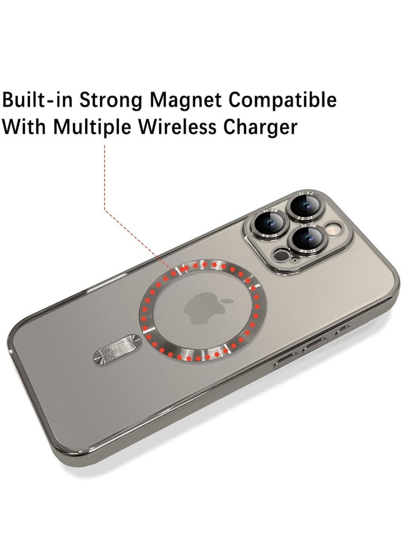 iPhone 16 Pro Max Magnetic Case with Built-in Camera Lens Protector – MagSafe Compatible, Soft TPU Anti-Scratch Shockproof Slim Clear Cover for Women  Men, Natural Titanium - Image 2