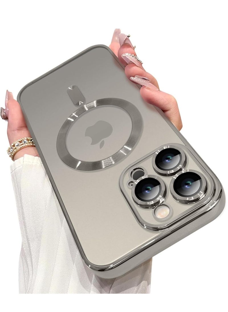iPhone 16 Pro Max Magnetic Case with Built-in Camera Lens Protector – MagSafe Compatible, Soft TPU Anti-Scratch Shockproof Slim Clear Cover for Women  Men, Natural Titanium - Image 1