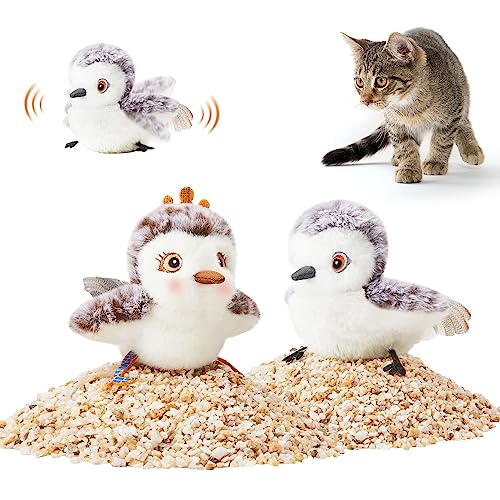 Potaroma Cat Toys 2 Pcs Flapping Sandpiper PairMate Lifelike Birds Chirp Chargeable Touch Activated Kitten Fun Interactive Kitty Exercise with Catnip for All Breeds - Image 1