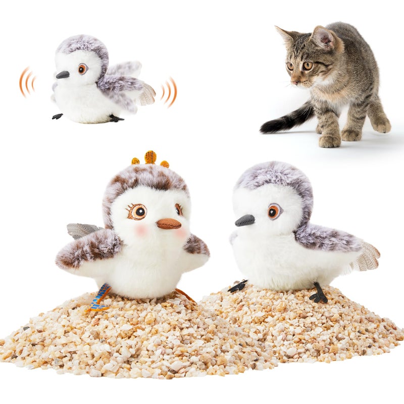 Potaroma Cat Toys 2 Pcs Flapping Sandpiper PairMate Lifelike Birds Chirp Chargeable Touch Activated Kitten Fun Interactive Kitty Exercise with Catnip for All Breeds - Image 2
