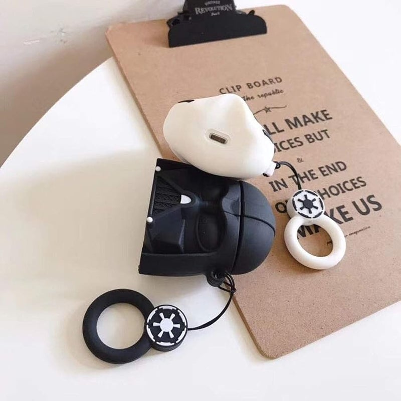 Black Wireless Earphone Case Thick Soft Portable Keychain Finger Ring Protective Silicone Skin Cover Case for AirPods 1/2 - Image 3