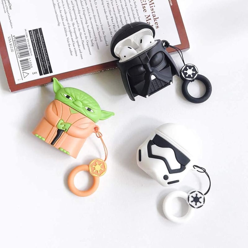Black Wireless Earphone Case Thick Soft Portable Keychain Finger Ring Protective Silicone Skin Cover Case for AirPods 1/2 - Image 2