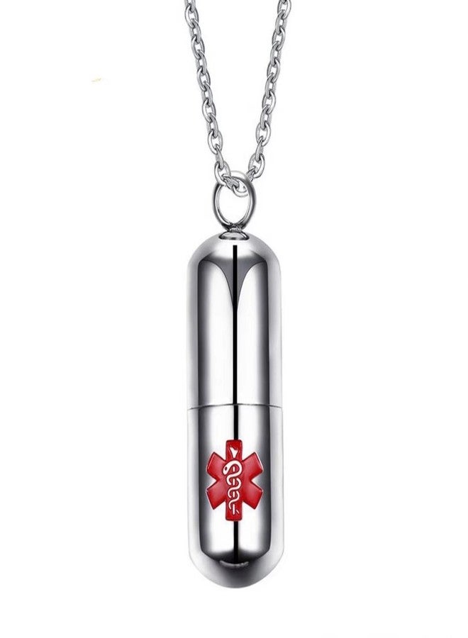 DIB Stainless Steel Medical Alert ID Pill Bottle Container Pendant Necklace for Men Women, Free Chain 20" - Image 1