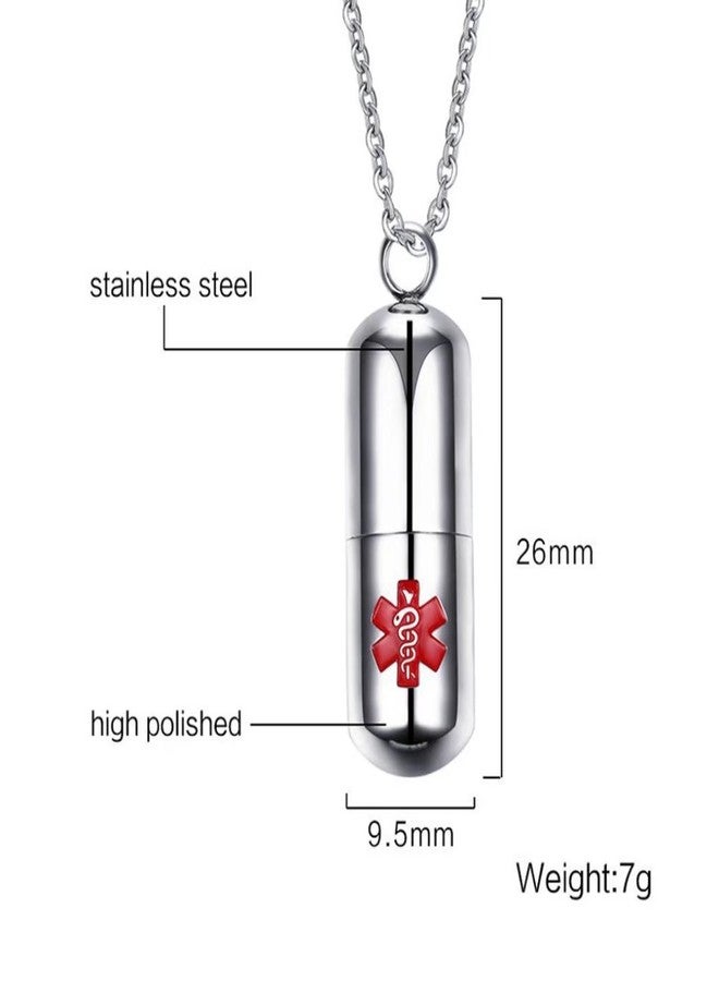 DIB Stainless Steel Medical Alert ID Pill Bottle Container Pendant Necklace for Men Women, Free Chain 20" - Image 2