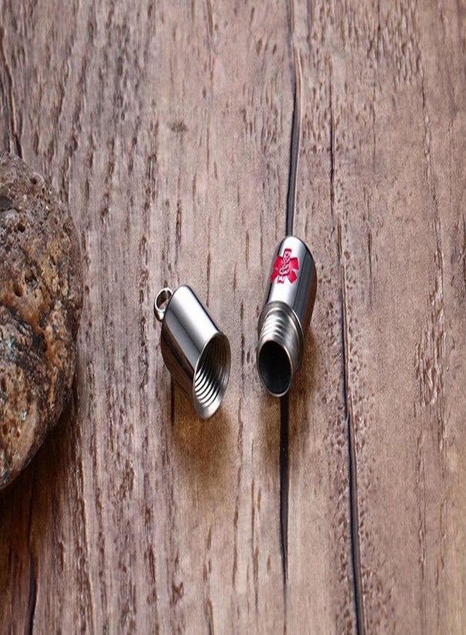 DIB Stainless Steel Medical Alert ID Pill Bottle Container Pendant Necklace for Men Women, Free Chain 20" - Image 5