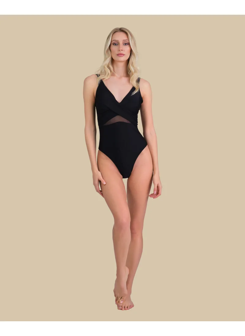 Isla & Evie Isla & Evie Cross Front Swimsuit With Mesh Inserts