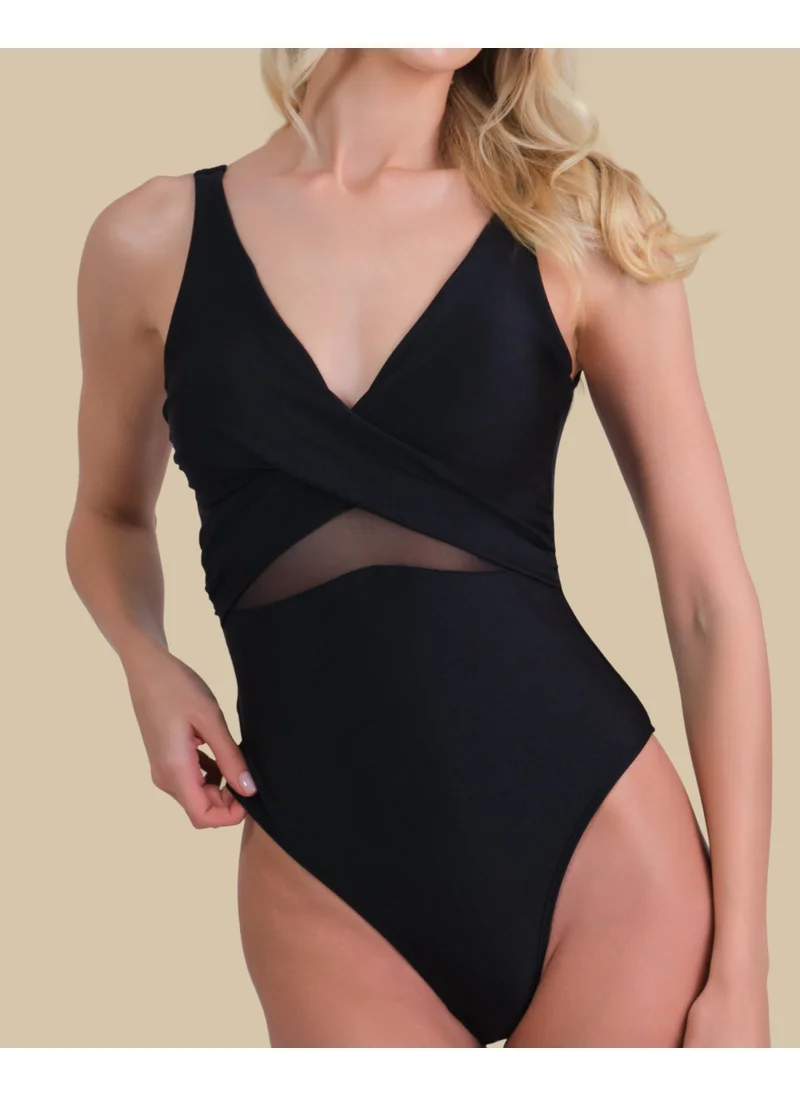 Isla & Evie Isla & Evie Cross Front Swimsuit With Mesh Inserts