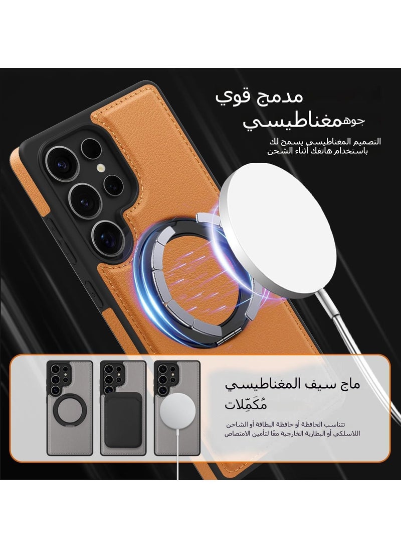 general Magnetic Case for Galaxy S25  S25 Plus S25 Ultra with Ring Stand 360° Rotating Holder, Leather Case Supports Magnetic Car Holder [Compatible with Mag-Safe] - Image 2
