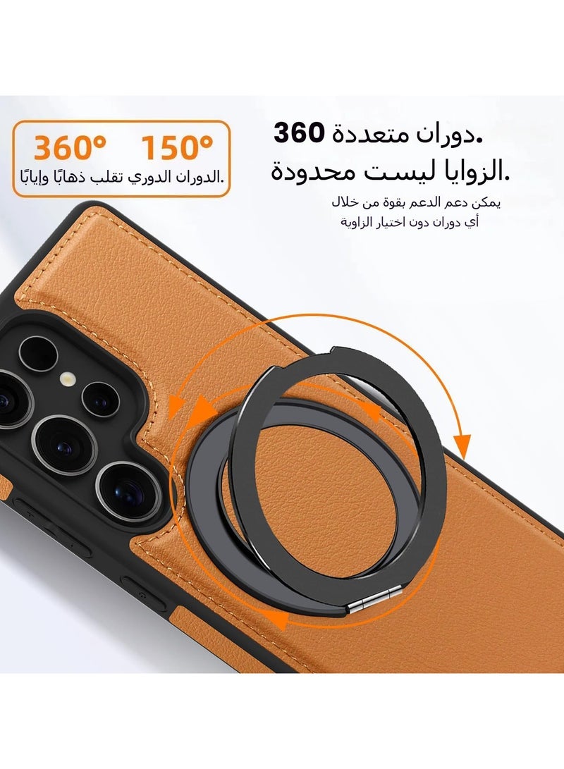 general Magnetic Case for Galaxy S25  S25 Plus S25 Ultra with Ring Stand 360° Rotating Holder, Leather Case Supports Magnetic Car Holder [Compatible with Mag-Safe] - Image 3