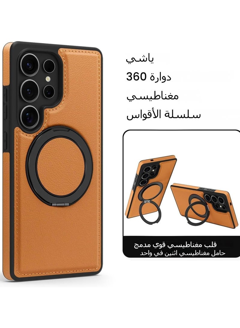 general Magnetic Case for Galaxy S25  S25 Plus S25 Ultra with Ring Stand 360° Rotating Holder, Leather Case Supports Magnetic Car Holder [Compatible with Mag-Safe] - Image 5