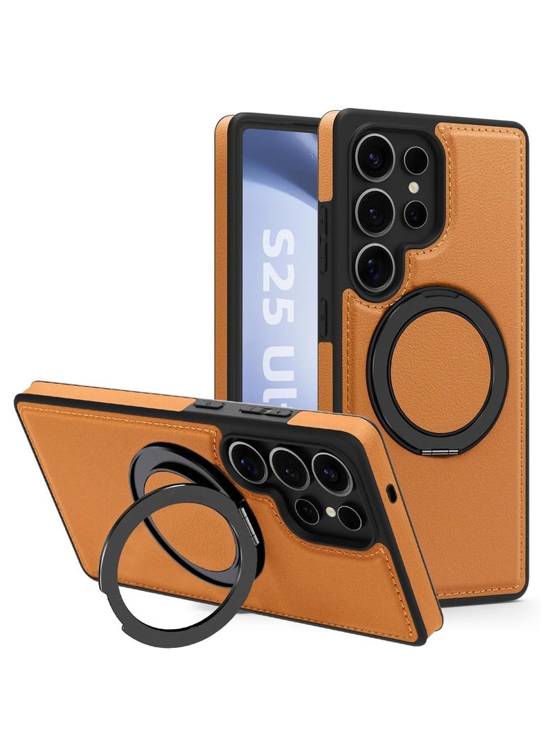 general Magnetic Case for Galaxy S25  S25 Plus S25 Ultra with Ring Stand 360° Rotating Holder, Leather Case Supports Magnetic Car Holder [Compatible with Mag-Safe] - Image 1