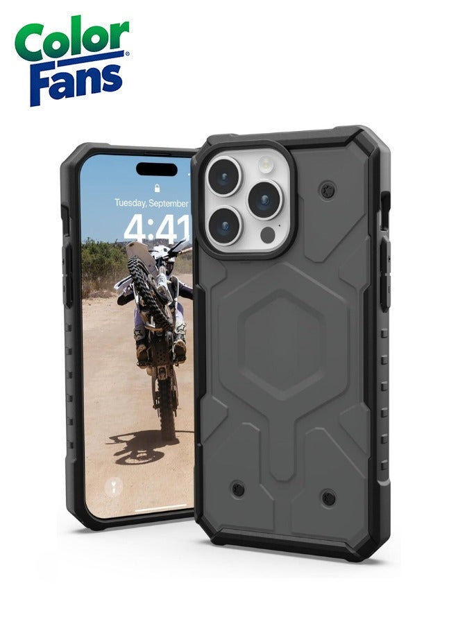 Color Fans Apple iPhone 14 Pro Max Case 6.7" Pathfinder Built-in Magnet Compatible with Magnet Charging Slim Lightweight Shockproof Dropproof Rugged Protective Cover - Silver  - Image 1