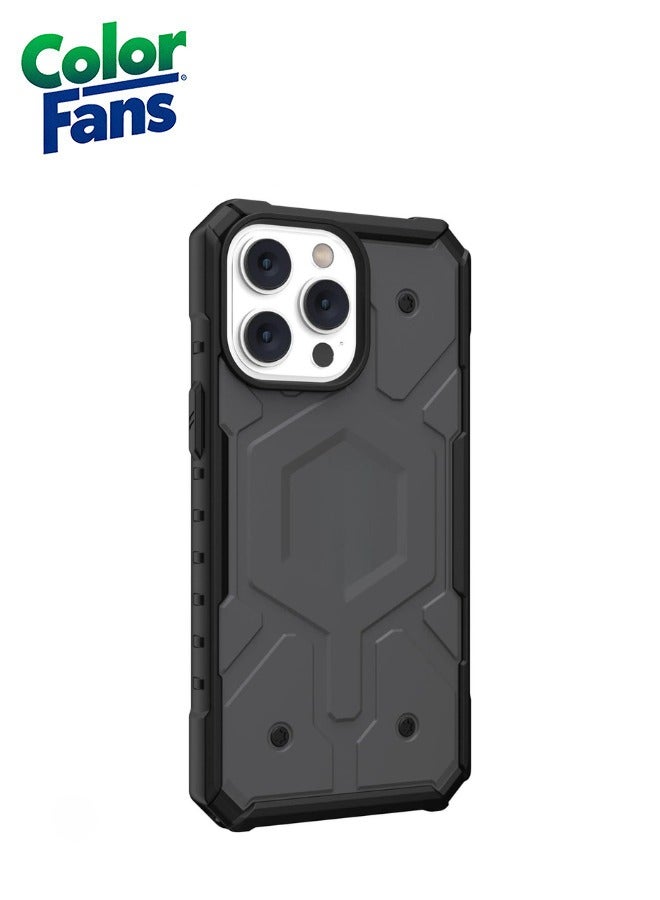 Color Fans Apple iPhone 14 Pro Max Case 6.7" Pathfinder Built-in Magnet Compatible with Magnet Charging Slim Lightweight Shockproof Dropproof Rugged Protective Cover - Silver  - Image 4