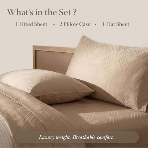 Threadmill King Size Sheets for King Mattress | 800 Thread Count Jacquard Celine Light Beige | Better Than Egyptian Cotton | 4 Pc Bed Sheets | Damask Sheet Fits 16'' Deep Pocket | 100% Cotton Sheets - Image 4