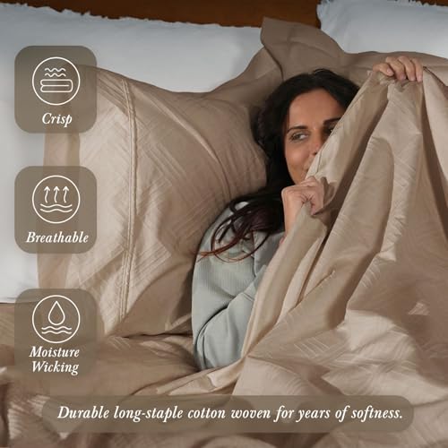 Threadmill King Size Sheets for King Mattress | 800 Thread Count Jacquard Celine Light Beige | Better Than Egyptian Cotton | 4 Pc Bed Sheets | Damask Sheet Fits 16'' Deep Pocket | 100% Cotton Sheets - Image 3