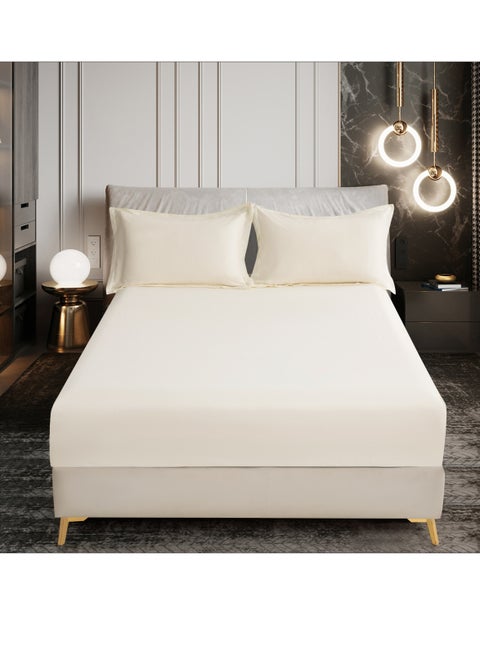 Bedding Fitted Sheet - Fits 120x200 Cm Bed For Twin Bed 2 Pcs (1 Fitted Sheet and 1 Pillowcase) - 30 Cm Deep Pocket - Solid Bed Sheet
