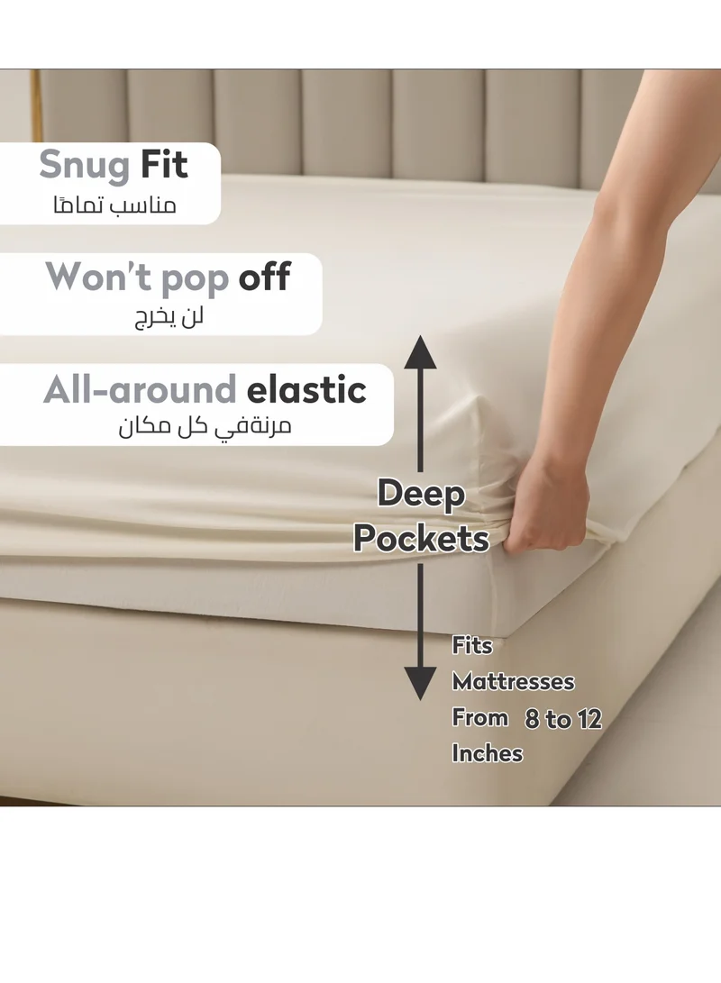 Donetella Bedding Fitted Sheet - Fits 120x200 Cm Bed For Twin Bed 2 Pcs (1 Fitted Sheet and 1 Pillowcase) - 30 Cm Deep Pocket - Solid Bed Sheet