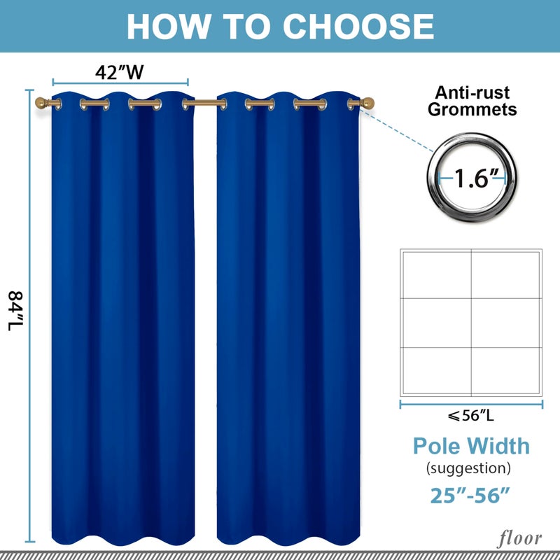 Diraysid Royal Blue Grommet Blackout Curtains for Bedroom Thermal Insulated Room Darkening Curtains Drapes, 42 x 84 inch, 2 Panels - Image 3