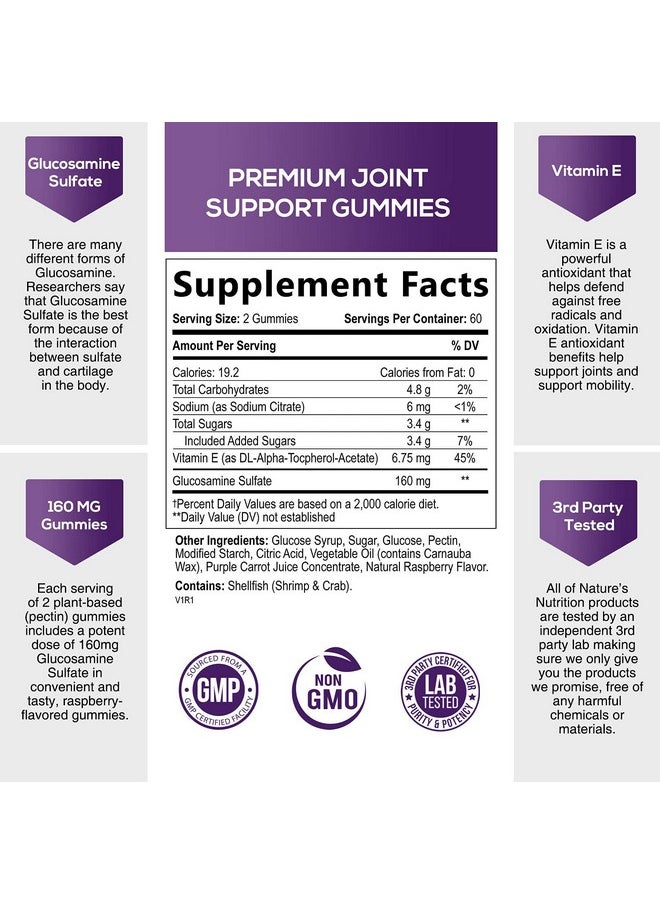 Nature's Choice Joint Support Gummies Extra Strength Glucosamine Gummy With Vitamin E Naturally Assists Cartilage & Flexibility Best Support Chew For Men And Women 120 Gummies  - Image 3