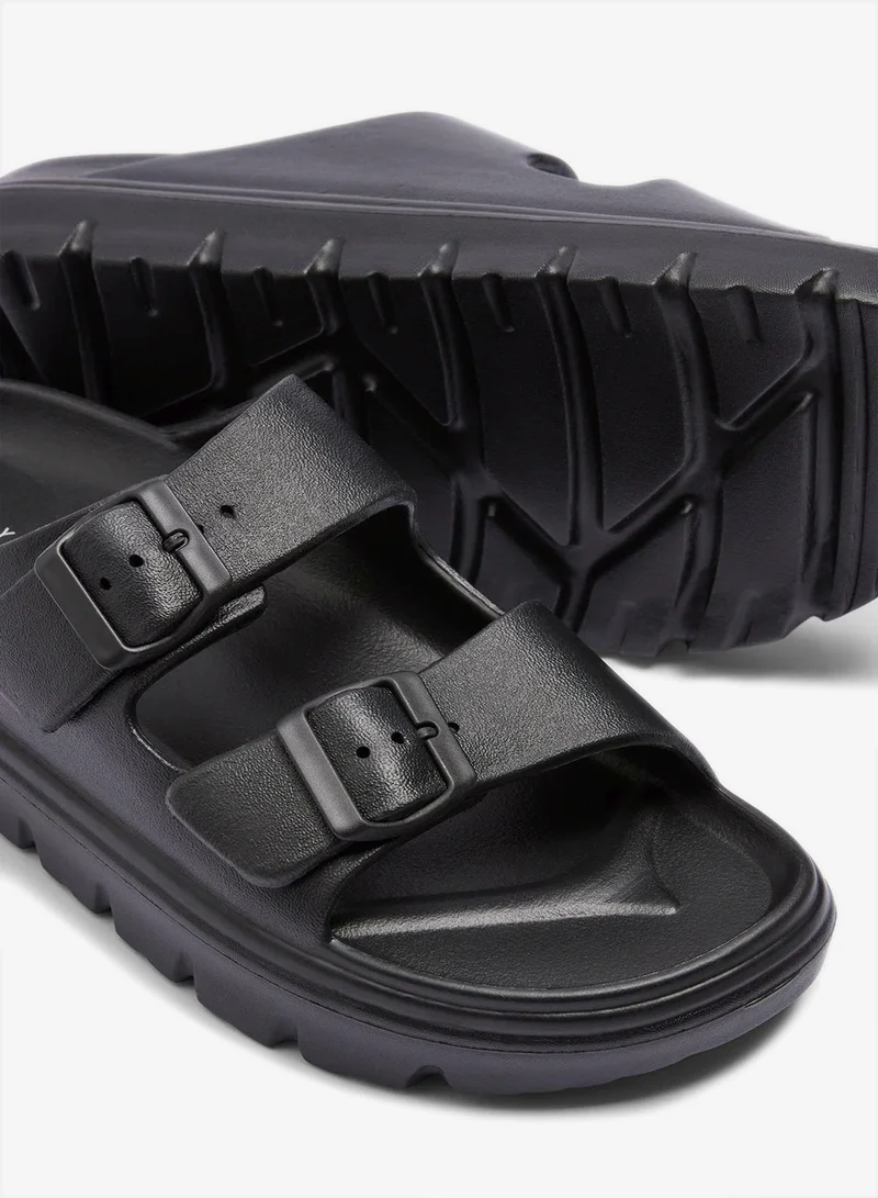 Matalan Black Double Buckle Chunky Sandals