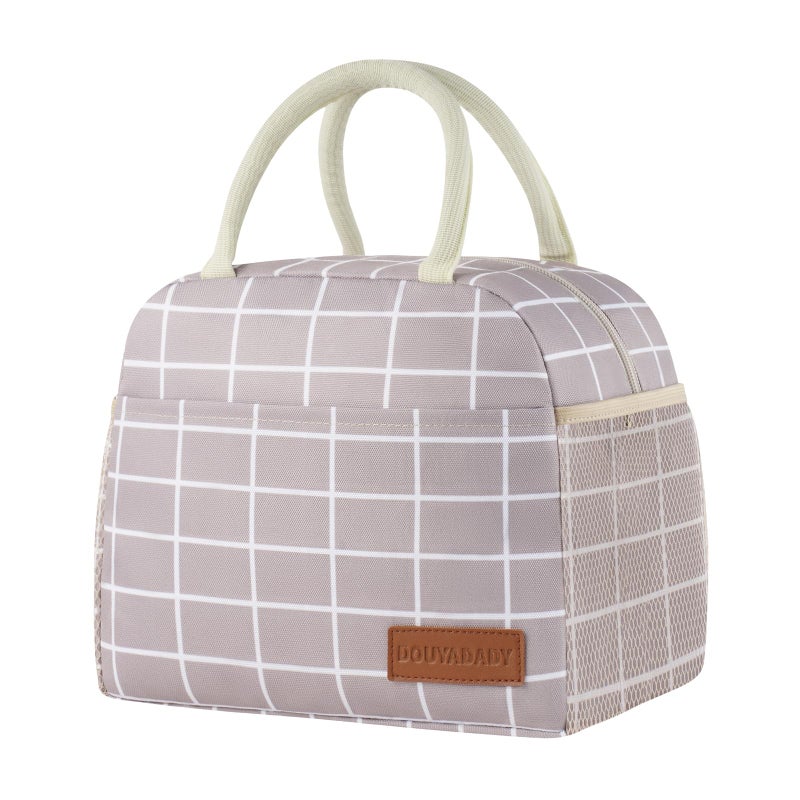 douyadady Lunch Bag WomenMen Lunch Box WomenMen GreyWhite Blocks - Image 2