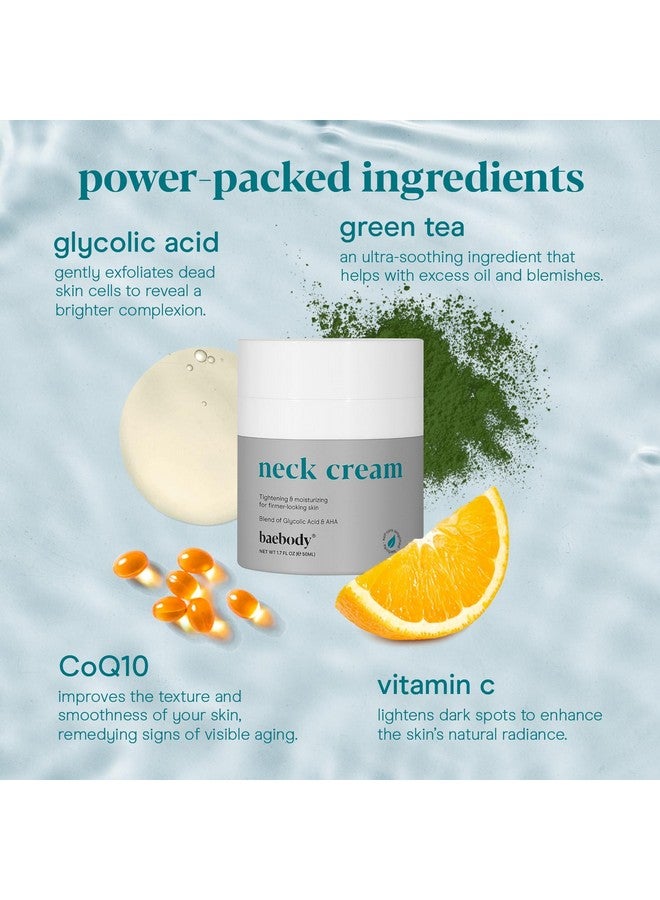 Firming Neck Cream With Ahas Coq10 Glycolic Acid Green Tea For Sagging Skin Fine Lines Wrinkles 1.7 Fl Oz