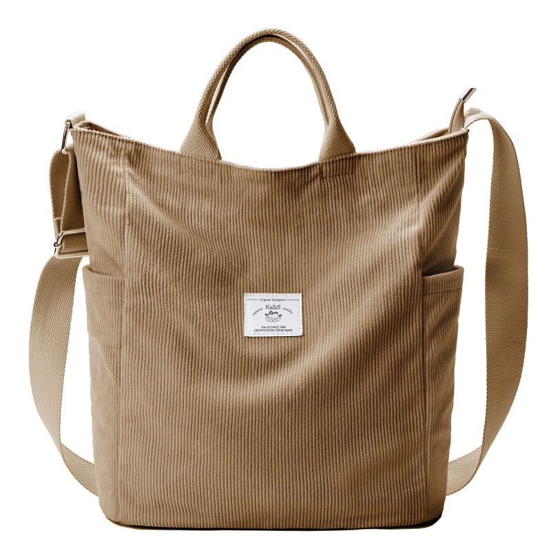 KALIDI Corduroy Tote Bag, Large Messenger Bag Shoulder Hobo Anti Splash Crossbody Zipper Bag Casual Work Shopping Women (Light Kakhi) - Image 1