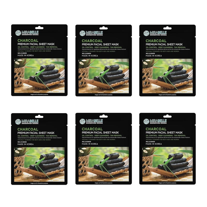 MIRABELLE COSMETICS KOREA Charcoal Facial Sheet Mask Pack of 6 - Image 1