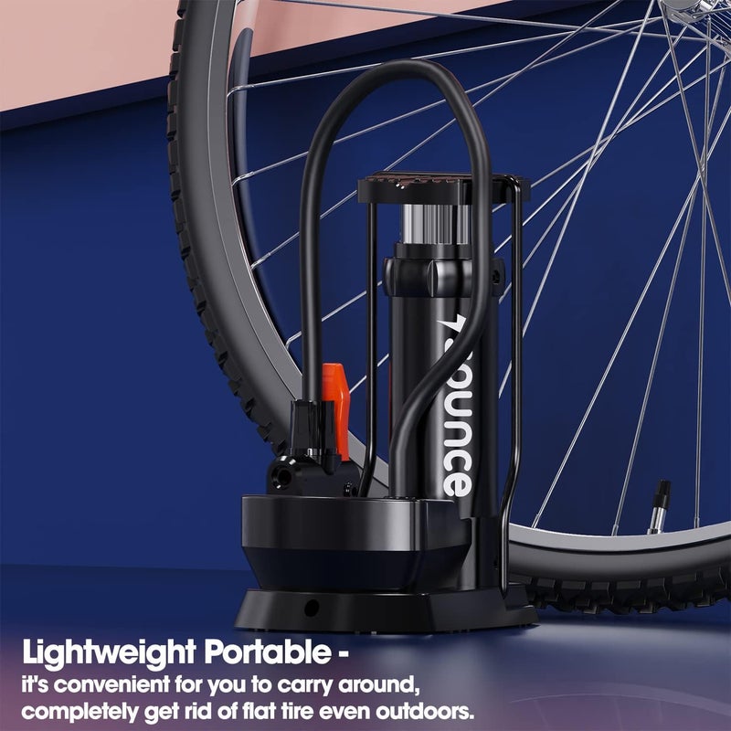 Sounce Portable High Pressure Foot Air Pump Heavy Compressor Cylinder with Gauge Floor for Bicycle, Car and Motorbike for Football Cycle Pumps for Bicycle for Tubeless - Black - Image 2