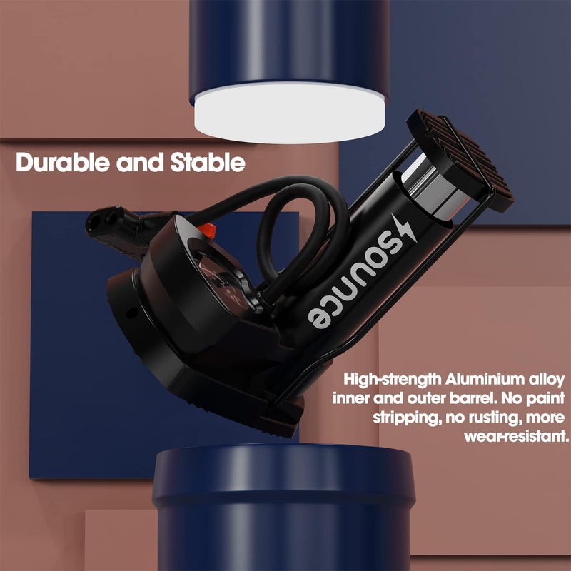 Sounce Portable High Pressure Foot Air Pump Heavy Compressor Cylinder with Gauge Floor for Bicycle, Car and Motorbike for Football Cycle Pumps for Bicycle for Tubeless - Black - Image 4