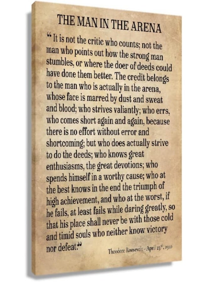 Busmko Man In The Arena Framed Inspirational Wall Art Prints Modern Vintage Pictures Canvas Motivational Quotes Wall Decor For Bedroom Framed (16x24 inch) - Image 1