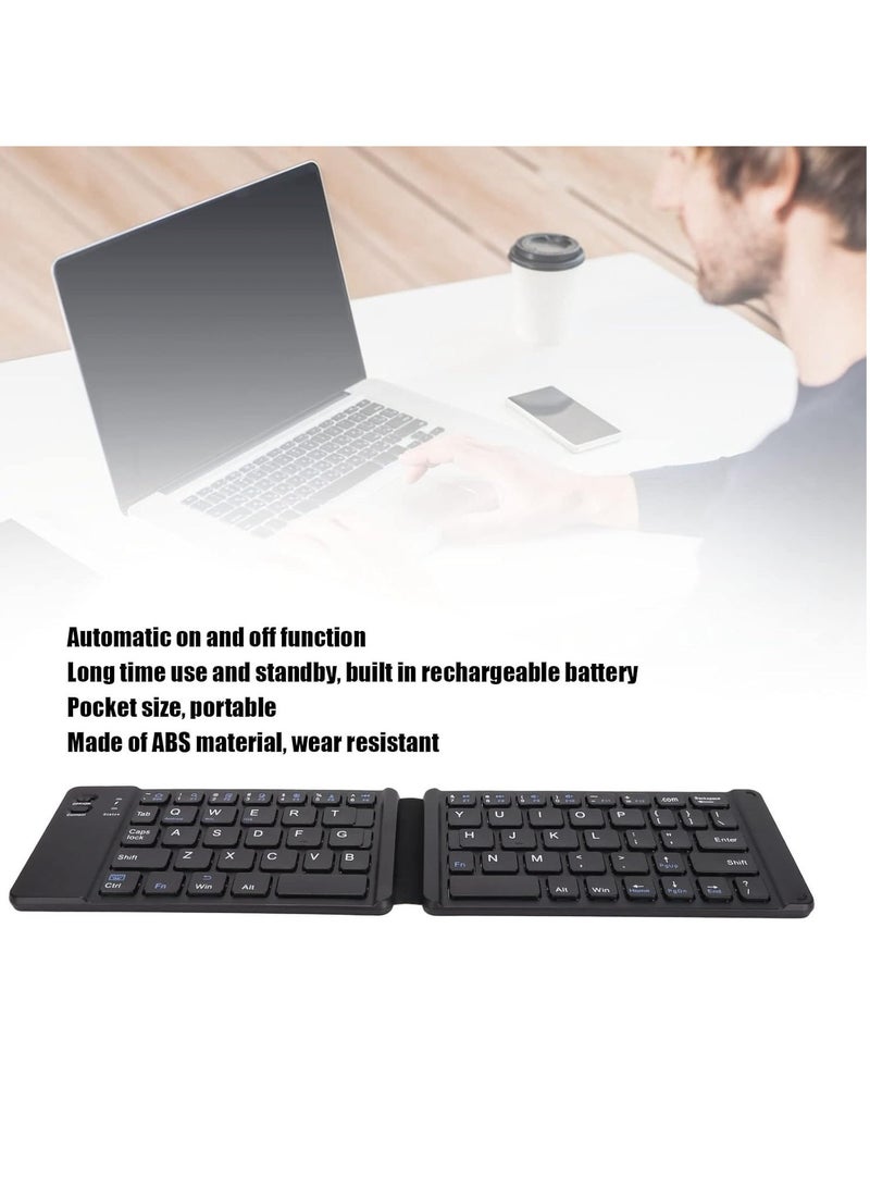 Foldable Bluetooth Keyboard Portable Wireless Keyboard Rechargeable Full Size Ultra Slim Folding Keyboard Compatible iOS Android Windows Smartphone Tablet and Laptop - Image 2
